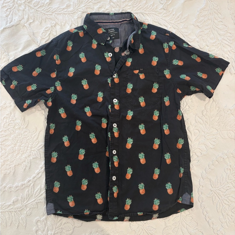 Boys Button-Up Short Sleeve Pineapple Print Shirt